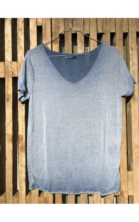 T-Shirt med sølvkant - Blå