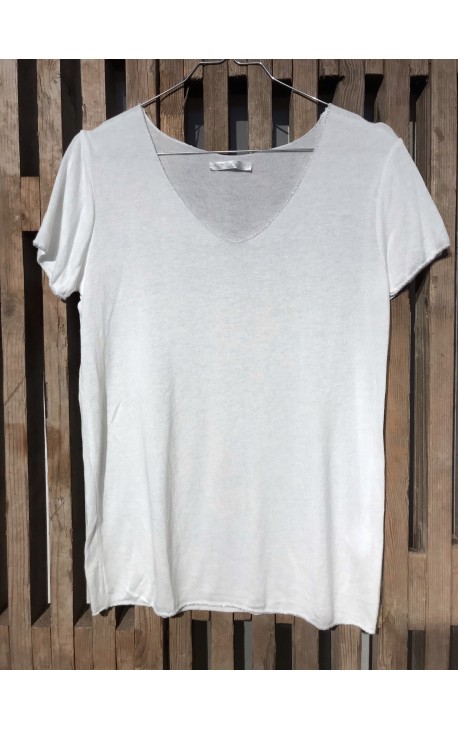 T-Shirt med sølvkant - Hvid